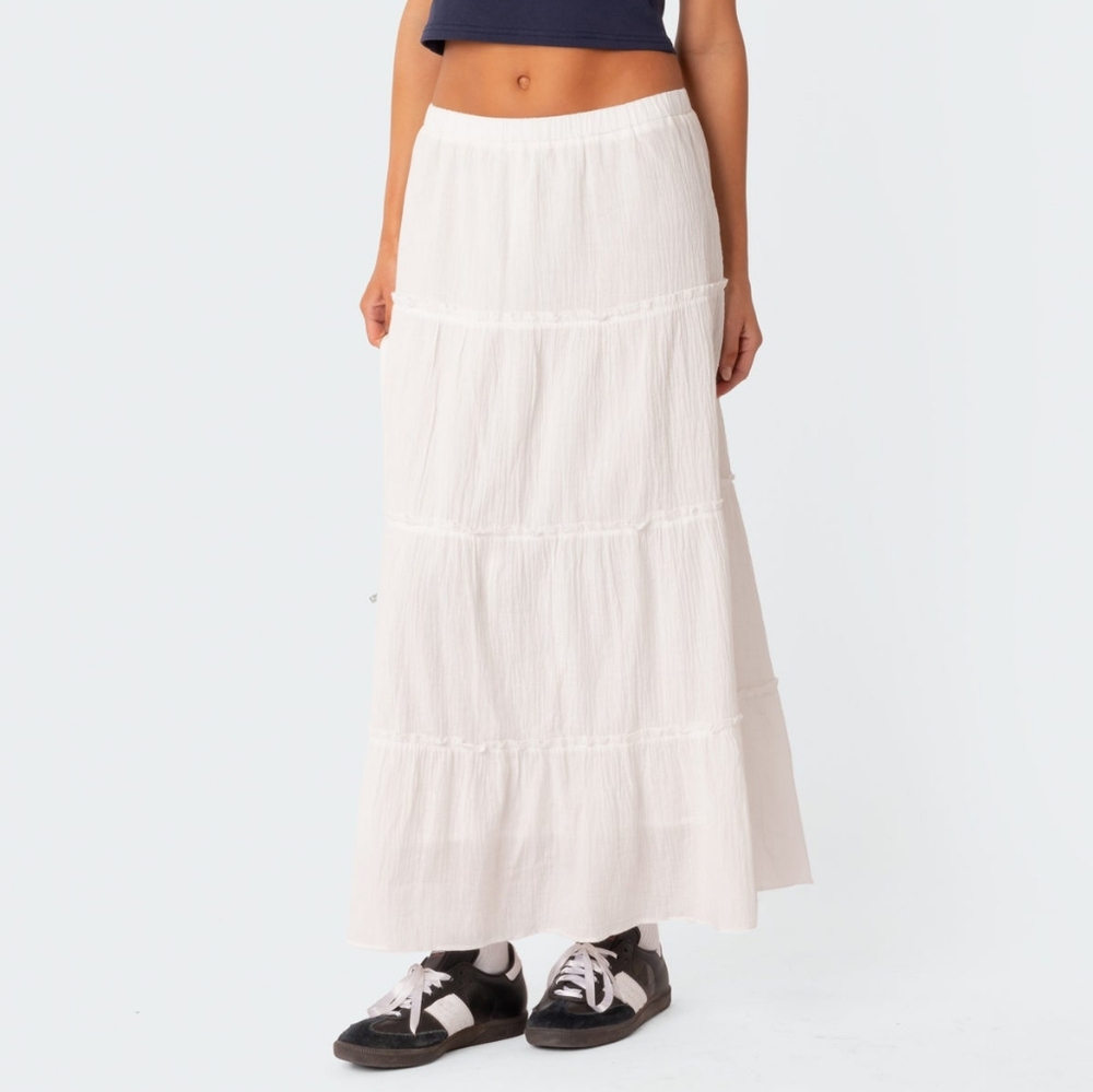 Edikted Cream Tiered A-Line Maxi Skirt